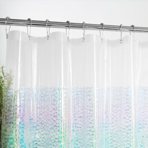 Image of Mrs Awesome Holographic Shower Curtain Liner with 3 Magnets for Bathroom, Waterproof Clear Water Cube Plastic Iridescent Shower Curtain Sparkly, Glitter PEVA Liner 72 x 72 inches