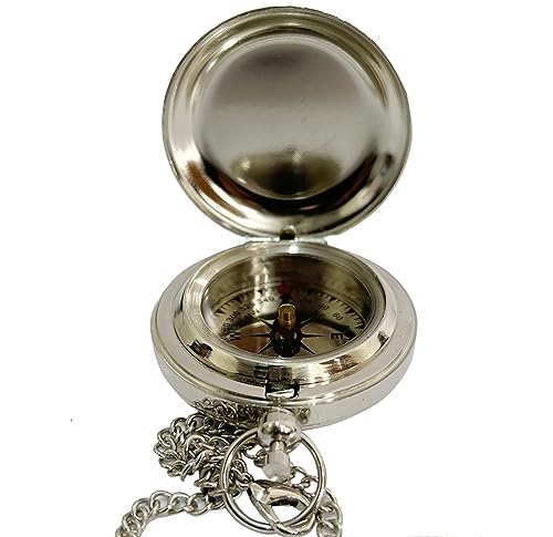 Brújula de bolsillo vintage con cadena de latón para camping miniatura 1