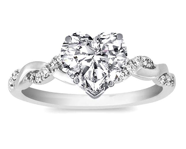 14k White Gold Finish 2.50Ctw Heart Cut Diamond Engagement Band Ring