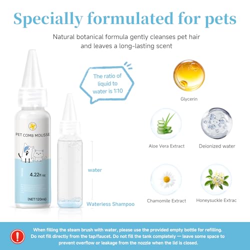 Pet Steam Brush for Dog & Cat - 3-in-1 Steam Grooming Brush for Shedding & Hair Removal - Self Cleaning Spray Comb with Mist for Long Haired Pets - Includes 1*Waterless Shampoo, Blue. - Image 4