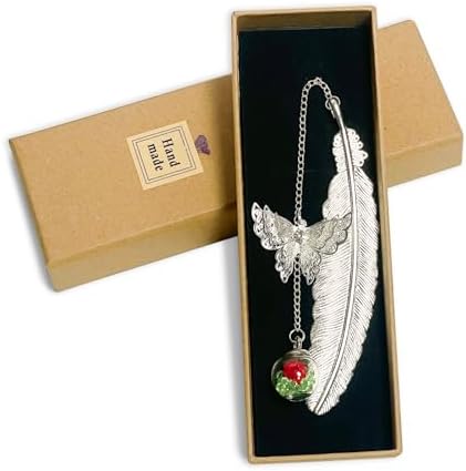 Metal Feather Bookmark with Butterfly Pendant - Ideal Gifts for Christmas Day, Vintage Design Book Mark Birthday Gifts for Reading Lovers Teachers Women Girls (Silver)