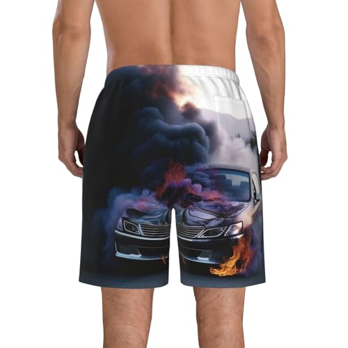 Men's Swim Trunks Quick Dry Bathing Suits Burning car Beach Board Shorts Swimwear with Pockets3