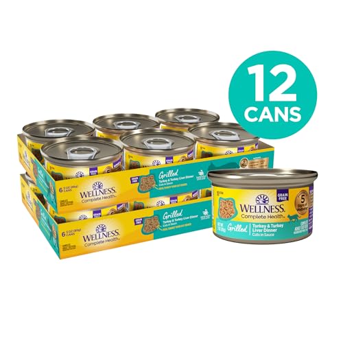 Image of Wellness Complete Health Grilled Adult Canned Wet Cat Food, Natural, Protein Rich, Grain Free, Turkey Dinner Recipe, 3 oz, Pack of 12 Cans
