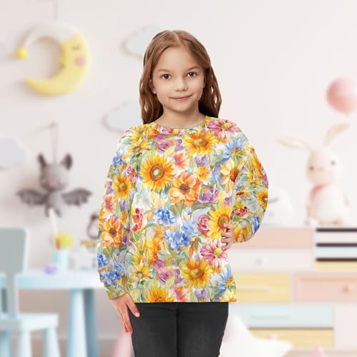 JUNZAN Sunflower Summer Oil Painting Big Girls Sweatshirts Hoodies Crewneck Fall Tops Shirts Sports 4T 5