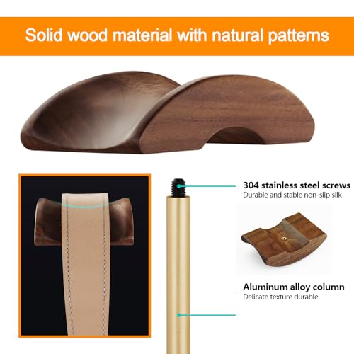 BEVCEFCC Headset Holder Stand Headphone Holder with Wood and Aluminum Desktop Headphone Stand Headset Stand for Desk with Solid Heavy Base Wood Headphones Stand for All Headphone Sizes (Gold)