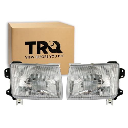 Image of TRQ 2 Piece Headlight Assembly Set Chrome Bezel Driver & Passenger Side Compatible with Nissan Frontier 1998-2000 Xterra 2000-2001 NI2502121 NI2503121 260103S525 260107B425 260603S525 260607B425