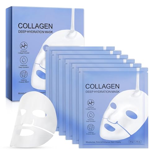 Collagen Face Mask - 6 Pack, Hydrating & Firming Sheet Mask for A...