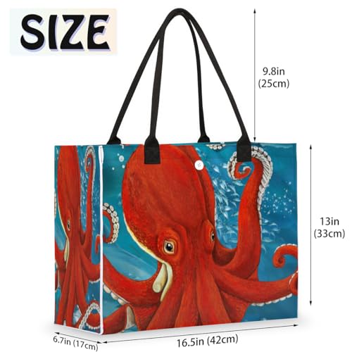 Watercolor Octopus Tote Bag for Women Large Beach Bag Reusable Grocery Bags Tote Bag for Work Shopping Travel Beach2