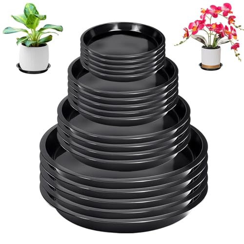 Dulynva 20 Stück Blumentopf Untersetzer Topfuntersetzer Pflanzen Untersetzer Plastik Blumenuntersetzer Rund 11/15/17/21cm Pflanzenuntersetzer Blumen Untertopf für Gärten Hinterhöfe Balkone (Schwarz)
