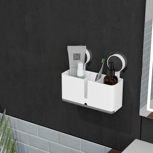 Image of Wall Mounted Toothbrush Holder for Bathroom | Self Adhesive Brush Stand with Toothpaste Holder | Bathroom Organiser Without Drill