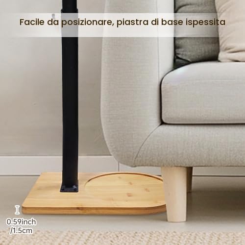 Tavolino Laterale Forma C Bambù Metallo Moderno Altezza Regolabile, Side Table, Tavolino Letto, Tavolino Divano, Tavolino Comodino, Tavolino Cura, per Soggiorno Camera da Letto Bagno