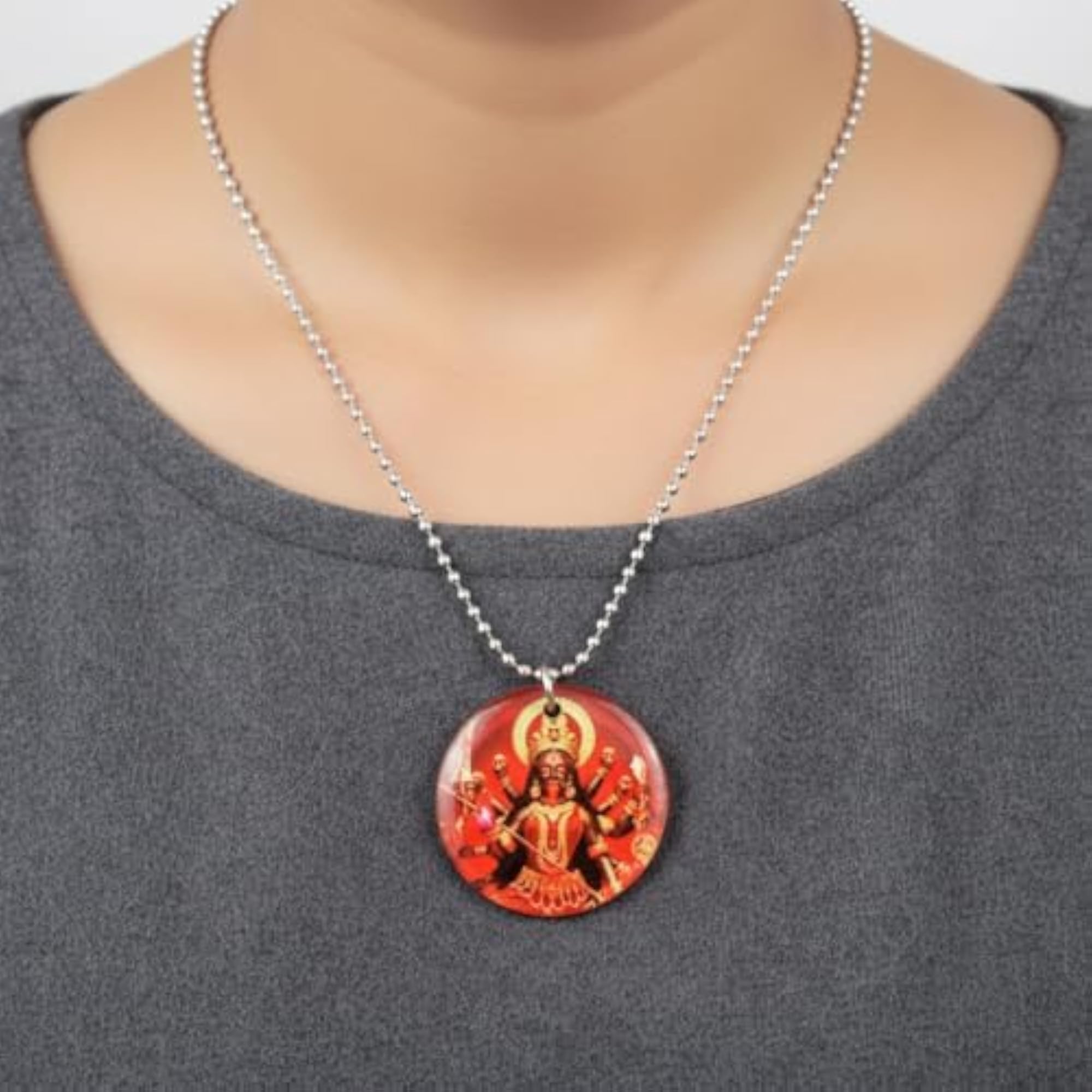 Kali Mata Mahakali Red Acrylic Pendant with Bead Chain