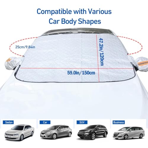 Image of HUBTURE Universal Windshield Sunshade Car Cover with Mirror Protection - 4 Layer Front Window Sunshade, Snow Frost Ice Rain UV Shield, Waterproof Car Interior Protector for Most Cars