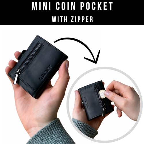 Slim Wallet with RFID Protection - Genuine Leather Wallet - Mini Wallet with Coin Compartment - Real Leather Wallet Card Holder Small, Black3