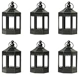VELA Lanterns Mini Small 4.5 Inch Metal Moroccan Lanterns Decorative Candle Tealight Holders for Centerpieces, Home Decor, Halloween, Weddings, Black, Set of 6