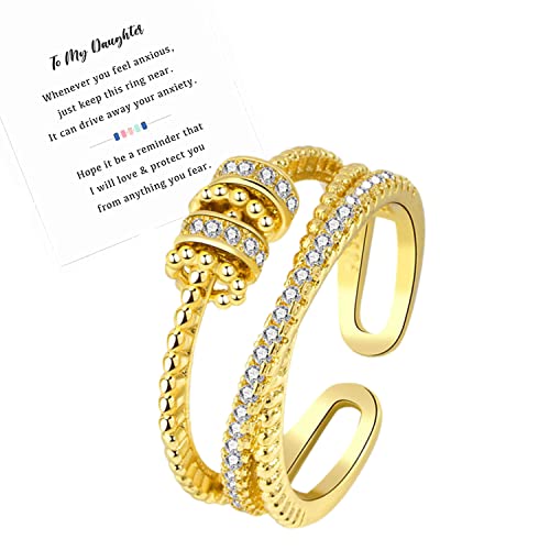 Anxiety Ring for Daughter 18K Gold Plated Adjustable Spinner Fidget Ring