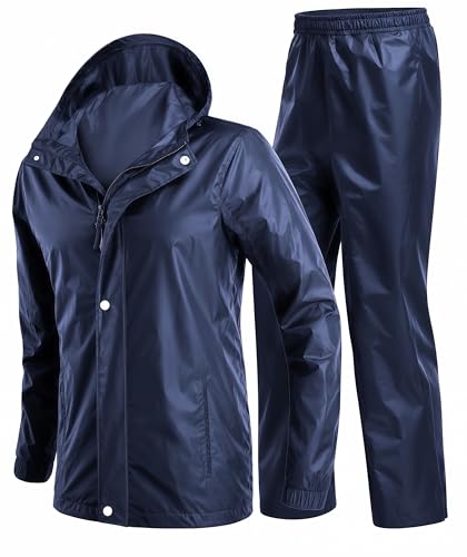 Image of Mens Raincoat Suit with Pant Set Vivaure Series | Waterproof Lightweight Breathable Rain Wear | Strong Stitching, Elastic Cuff & Waterproof Zipper Raincoat for men waterproof