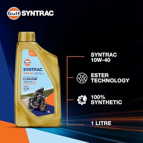 Image of GULF SYNTRAC 10W-40 4T API SP, JASO MA2 | Ester Technology | 2 Wheeler Bike Advanced 100% Full-Synthetic Engine Oil [1 L] - Pack of 1