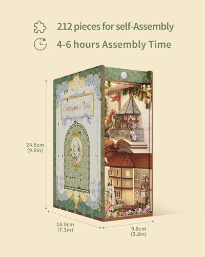 Image of Tonecheer x British Library DIY Book Nook Kit, Shakespeare 3D Wooden Puzzle for Adults, Miniature House Kit Booknook Bookshelf Insert Decor with LED Lights Craft Gifts (Shakespeare's Verse)
