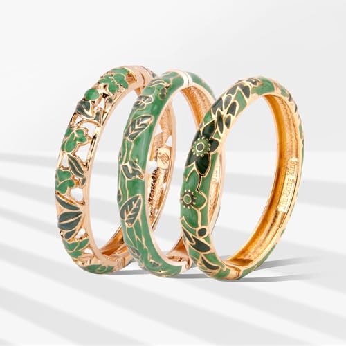 Image of UJOY Womens Multi-colors Cloisonne Bracelet Gold Plated Flower Hollowed Enameled Hinged Cuff Bangles Jewelry Gift 88A10