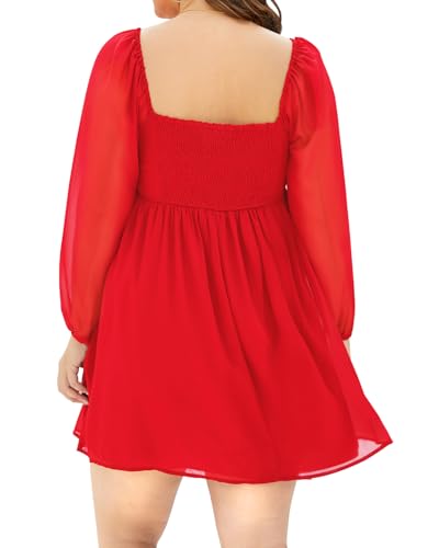 Image of Pinup Fashion Plus Size Graduation Homecoming Chiffon A-line Short Dress | Chiffon, sweetheart neck, square back neckline, ruched front bust, A-line short dress, suitable for graduation, homecoming