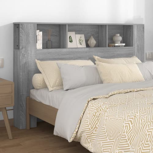 Festnight Tête de lit,tête de lit Bois,tête de lit avec Rangement,Tete de lit pour Adulte,Design Mural,Rangementsupplémentaire,160x18,5x104,5 cm-Sonoma Gris