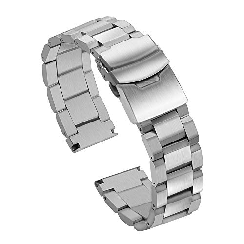 Silver/Black Stainless Steel Watch Bands Brushed Finish Watch Strap 18Mm/20Mm/22Mm/24Mm Double Buckle Bracelet #TOP1