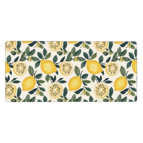 Tapis de souris de jeu XL motif feuille de citronnier avec base caoutchouc