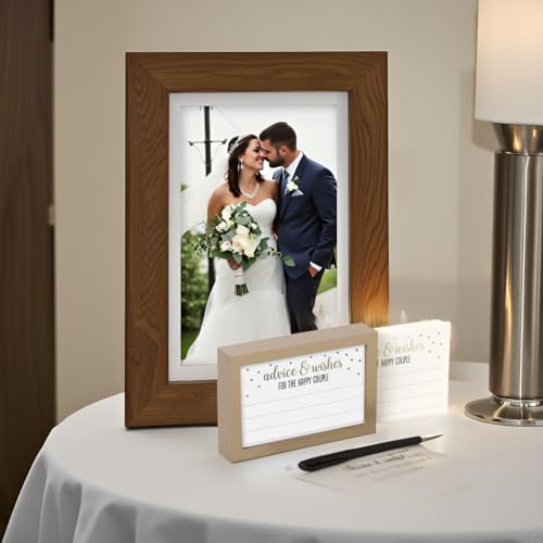 Image of Kate & Milo Advice & Wishes Wedding Guest Card Frame, Guestbook Alternative with Message Cards & Pen, Keepsake Wedding Decor for Reception or Shower