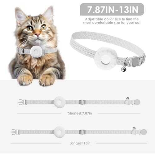 Image of Cat Tracker,GPS Tracker, Compatible with Apple Find My App(Only iOS),Cat Tracker Collar with Bell and Safety Elastic Buckle,No Monthly Fee,Territory & Location History,Smart Alerts,White
