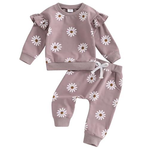 Image of Mubineo Toddler Baby Girl Clothes Cute Flower Sweatshirt Outfits Fall Winter Long Sleeve Tops Pant Outfit Sweatsuit Set
