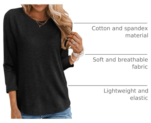 Image of TICTICMIMI Women's Crewneck 3 /4 Sleeve Tops Casual T Shirts Basic Summer Tees Loose Fit Pullover Tunic Blouse