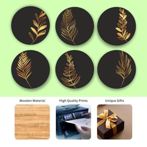 Image of Zesta Coasters for Cups Set of 6 / Wooden Coasters for Bar Accessories for Home /Tea Coaster Set of 6 / Waterproof Dining Table Decor Glass Cover (Black Abstract, Circle)