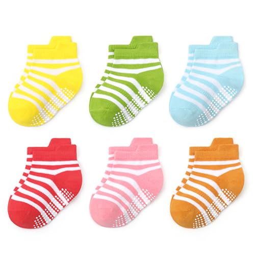Clowora Baby Boys Girls Non Slip Socks,Infant Toddler Kids Grip Ankle Stretch Socks for Kids 6 Pairs