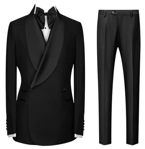 Costume homme deux pièces noir veste double boutonnage revers de châle ajusté