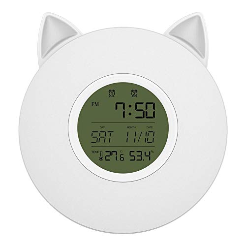 kingromargo Reloj Despertador Digital Sunrise Sunset LED Despertador con Radio FM (Blanco)