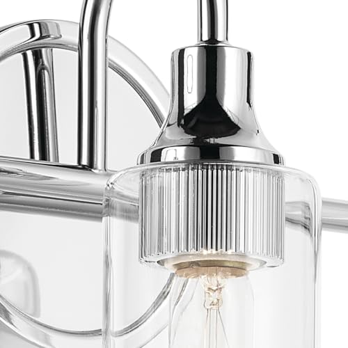 Image of Kichler Kavi 3-Light Bathroom Vanity Light, Chrome | Damp-rated vanity light with clear glass for bathroom mirrors (23 inch x 10 inch), 55211CH