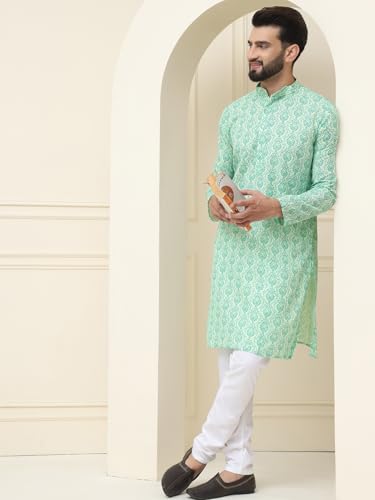 Image of SOJANYA(Since 1958 Men's Silk Blend Paisley Design Kurta & Off-White Churidar Pyjama Set