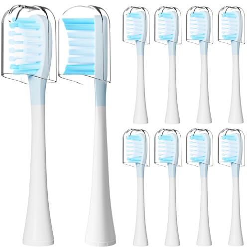 10 pezzi compatibili con 7MAGIC Sonic Spazzolino elettrico sonico, testine di ricambio per spazzolino elettrico 7MAGIC, con copertura antipolvere (bianco, M)