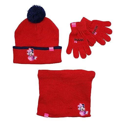 Bonnet gant snood fille Minnie rouge Disney ensemble hiver 3 pièces