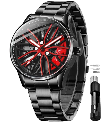 OLEVS Orologi da uomo al quarzo scheletro ruota auto da corsa in acciaio inox casual sport impermeabile luminoso orologio da uomo, 9937: cinturino nero e quadrante rosso, Classico OLEVS Orologi da uomo al quarzo scheletro ruota auto da corsa in acciaio inox casual sport impermeabile luminoso orologio da uomo, 9937: cinturino nero e quadrante rosso, Classico