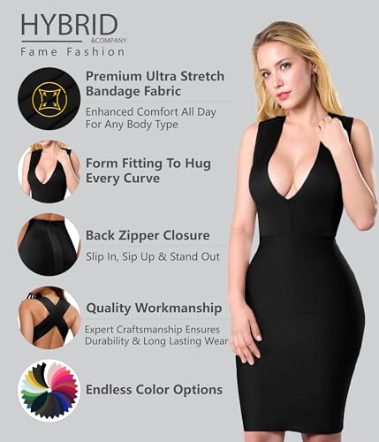 Image of Hybrid & Company Women's Elegant Bandage Dress | Stretch fabric, flattering bodycon fit, elegant silhouette, suitable for cocktail parties, events, and special occasions