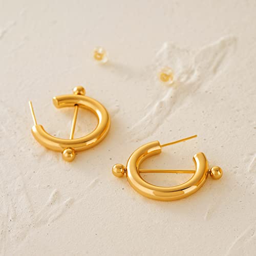Myears Women Earrings Gold Open Thick Hoop Barbell C Shape 14K Gold Filled Small Simple Handmade Hypoallergenic Everyday Illusion Jewelry #TOP4