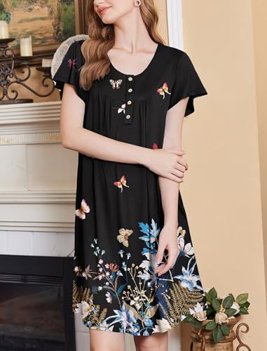 Image of Ekouaer House Dress for Women with Pockets Short Sleeve Moo Moos Plus Size Nightgowns Floral Print Mumu Dresses