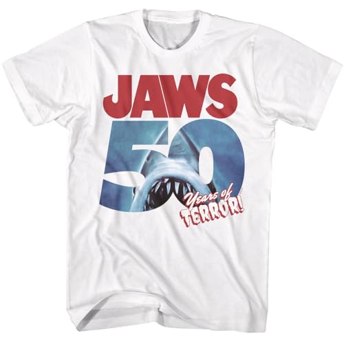 Amazon.com: Jaws T Shirt 50 Years of Terror Adult White Short