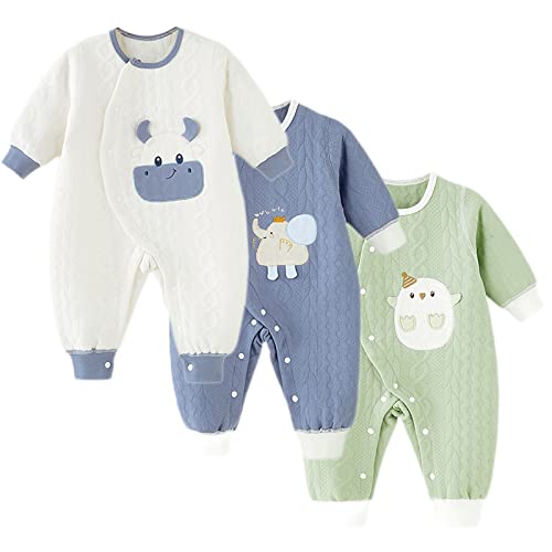 Image of Newborn Baby Boy Girl Organic Cotton Bodysuit Long Sleeve Jumpsuit 3-Pack Outfits Clothes,0-24Months