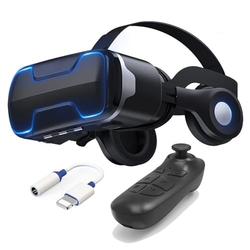 【Visore Realtà Rirtuale con Cuffie】Gli occhiali VR sono dotati di una cuffia stereo 3D regolabile con tecnologia dell'unità audio ad alta fedeltà da 42 mm e potente tecnologia subwoofer per un'esperienza audiovisiva 3D coinvolgente (la spina della cuffia è una spina dritta universale da 3,5 mm, viene fornita con un convertitore di interfaccia da iOS a 3,5 mm; Se il vostro telefono cellulare è dotato di un connettore Type-C, contattateci via e-mail al momento dell'acquisto)