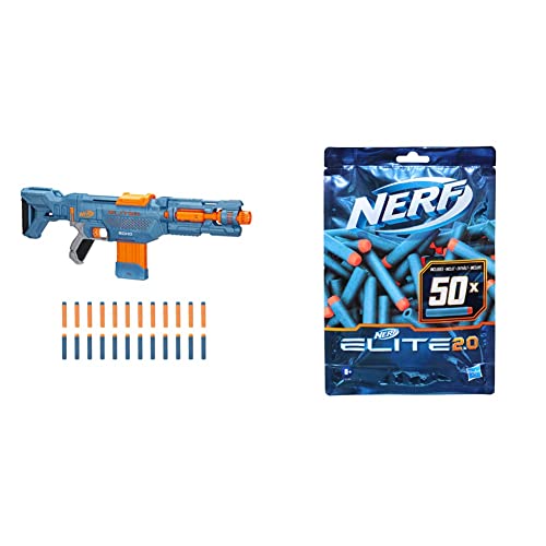 NERF Elite 2.0 Echo CS-10 Blaster – 24 NERF Darts, 10-Dart Clip-Magazin, E9533F02 & Elite 2.0 50er Dart Nachfüllpackung – 50 Nerf Elite 2.0 Darts – kompatibel mit Allen Nerf Blastern