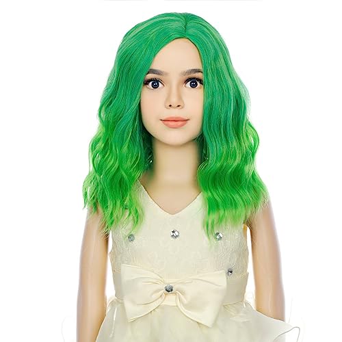 Image of PATTNIUM Kids Green Wig Short Wavy Ombre Green Wig for Girls Cosplay Party Costume Synthetic Hair Wigs