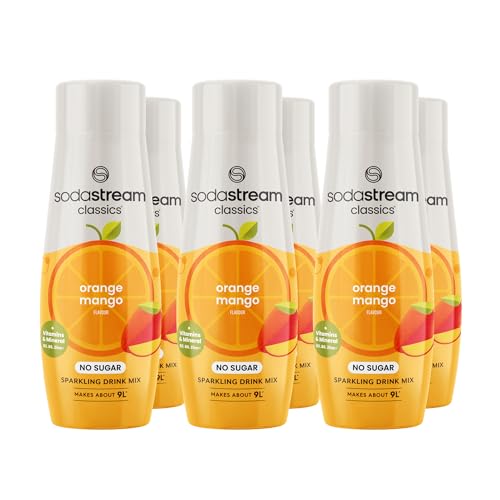 SodaStream Zeros Drink Mix, Classic Fruits Range, Sugar Free Soda Syrup for Sparkling Flavoured Water, Multipack of 6 x 440ml Bottles creates 54L of Drink, Orange and Mango Flavour with added vitamins